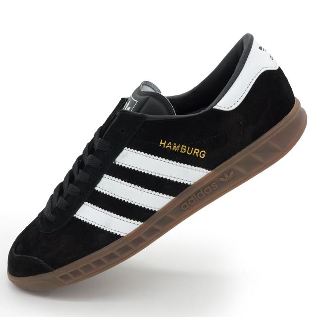 Adidas Hamburg sneakers are black with a brown Vietnam sole