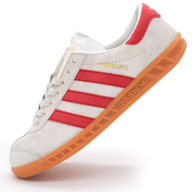 Sneakers Adidas Hamburg light gray with red - Natural suede - Top quality!