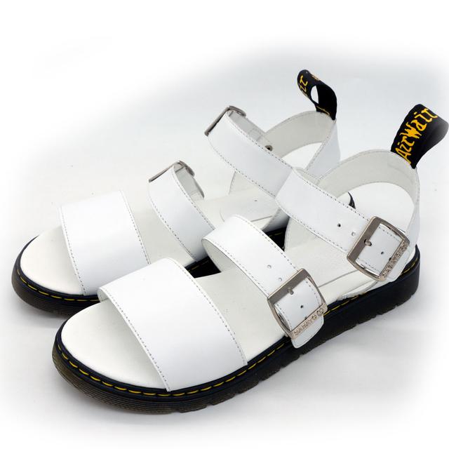 White women's sandals Dr. Martens, genuine leather