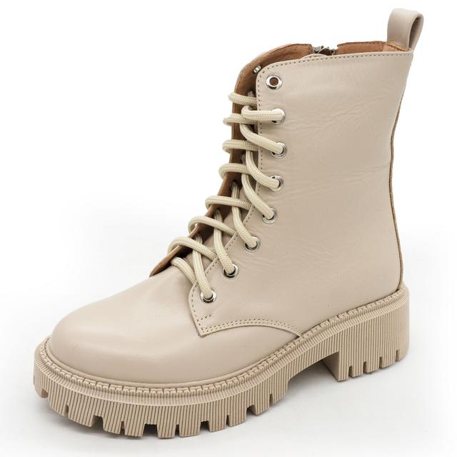 Kelly Corso beige women's winter boots in the style of Dr. Martens, genuine leather