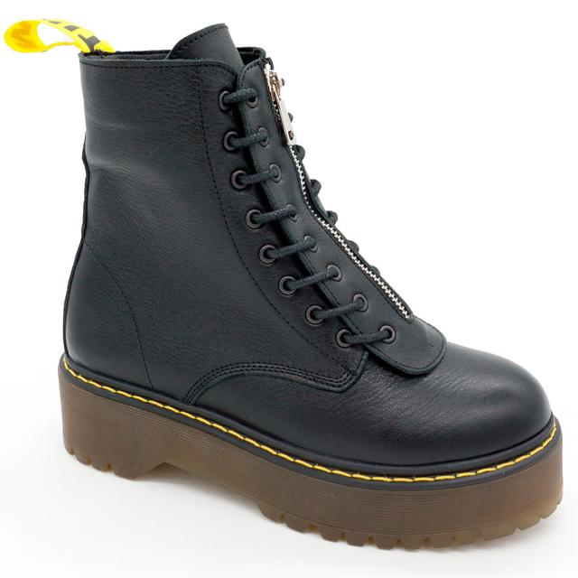 Black Women's Dr. Fur Platform Leather Boots Martens