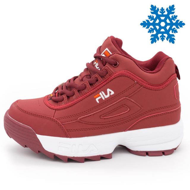 FILA Disruptor 2 Women's Fur Winter Sneakers in Burgundy