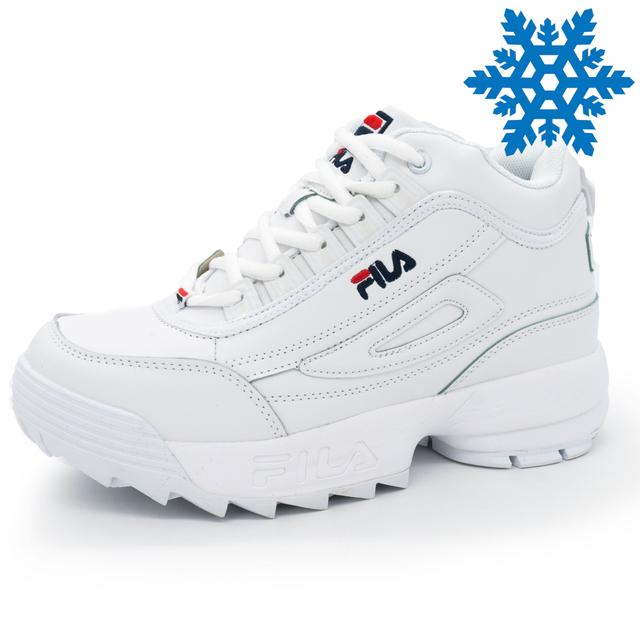 Women's winter white FILA Disruptor 2 sneakers with fur