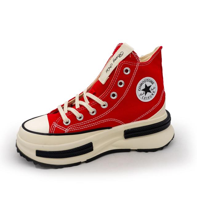 Sneakers in the style of Converse, converse on a high sole, platform red