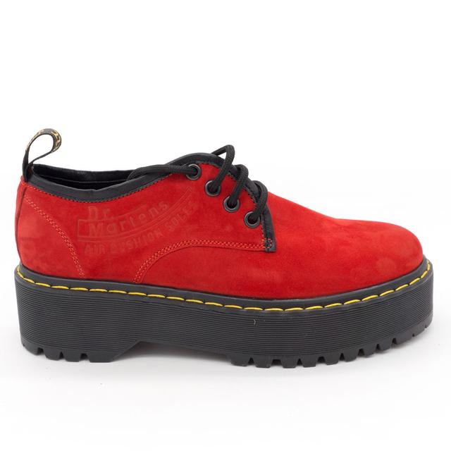 Red women's shoes Dr. Martens on the platform, natural nubuck