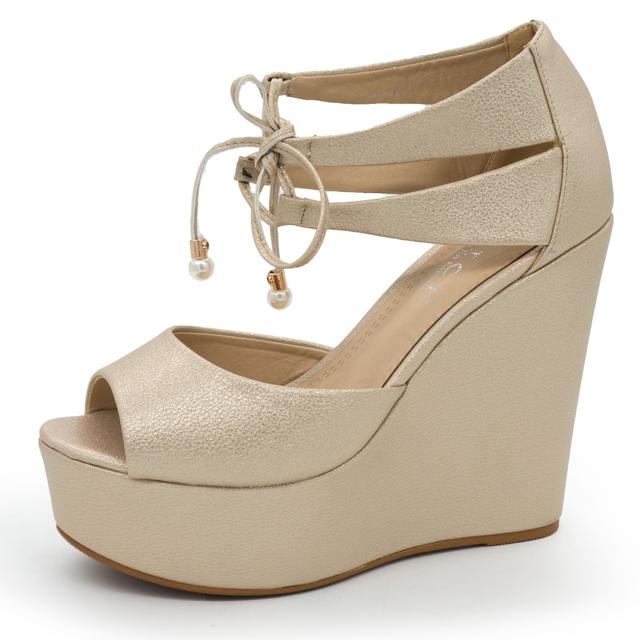 Liice wedge sandals D1536-H438-3 champagne colors