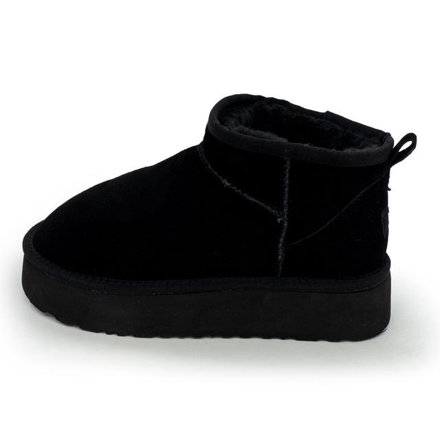 Low black Uggs on a high platform, natural suede