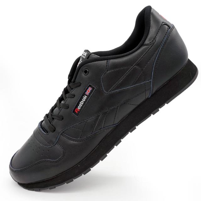 Чоловічі шкіряні кросівки Reebok classic leather black (Рибок чорний, шкіра) великі розміри