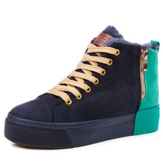 RenBen 3687-3 winter women's blue sneakers with fur