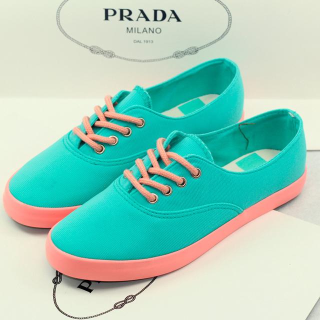 Women's turquoise sneakers with a pink sole RenBen 3735-2