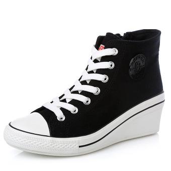 Women's black wedge sneakers RenBen 3901-1