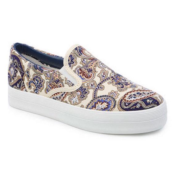 RenBen 8187-1 women's slip-ons with a thick sole in a blue flower