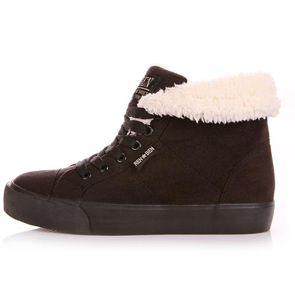 RenBen 8953-2 winter women's black sneakers with fur