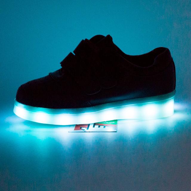 Led Glowing Low Top Black Velcro Sneakers