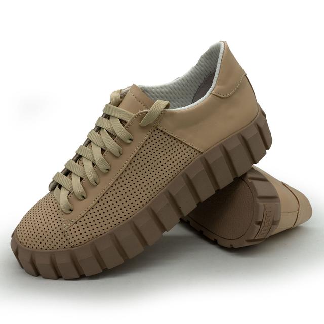 Women's beige leather sneakers psw-1