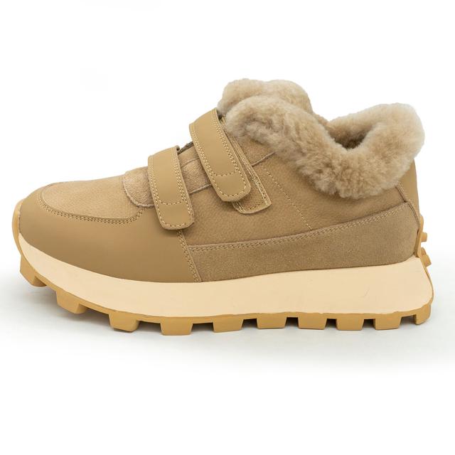 Winter women's beige sneakers with fur - 1