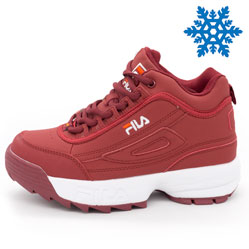 фото Жіночі зимові бордові кросівки FILA Disruptor 2 з хутром